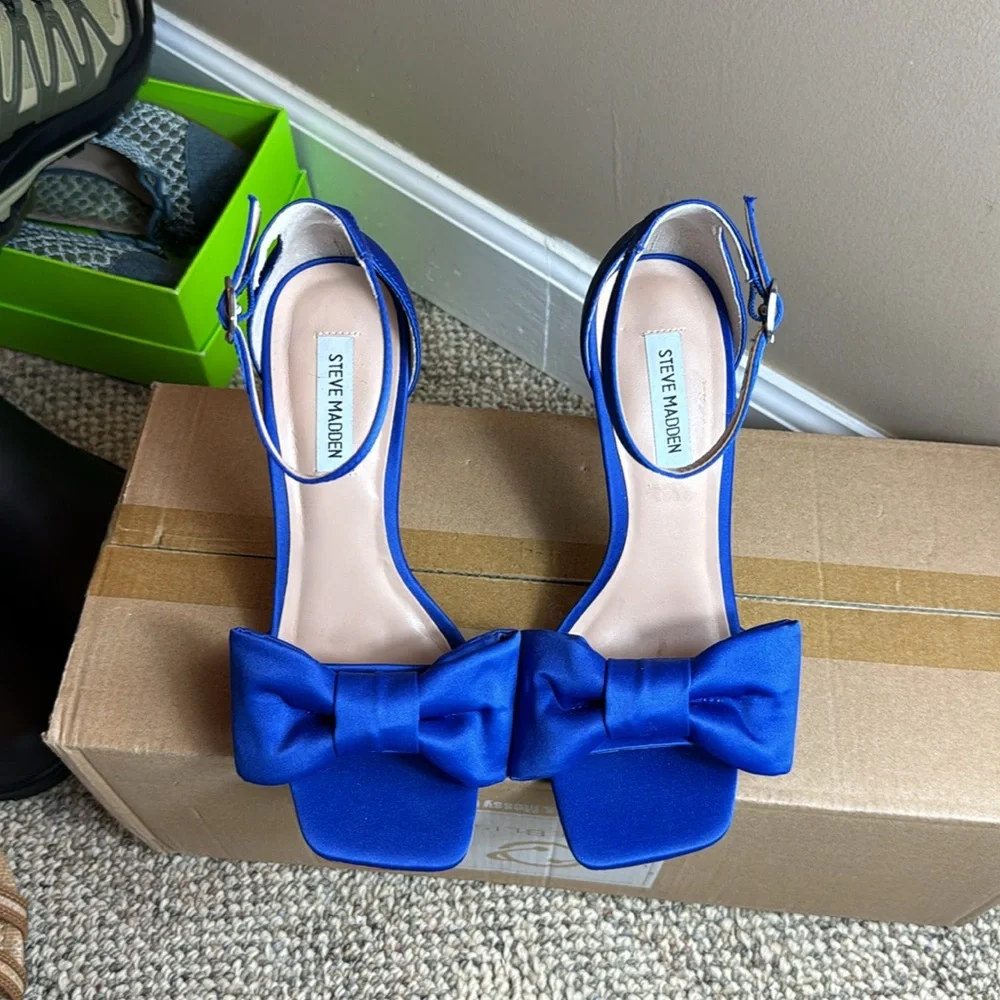 NWOT • Steve Madden • Women's Trusty Heeled Sandal 💙 Blue Satin 💙 Size 8.5 - Picture 17 of 17